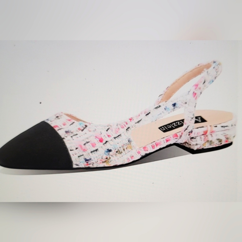 NIB Adrizzlein sling back closed toe elegant flat pump Boucle fabric